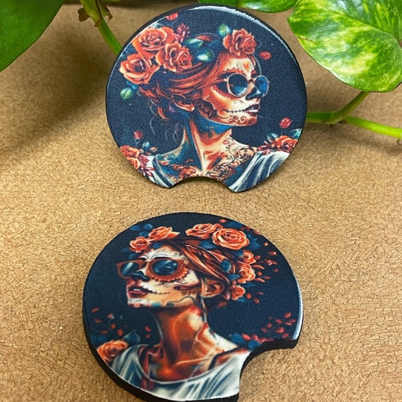 Gothic spooky girl car coasters New Set/2 - Picture 7 of 7